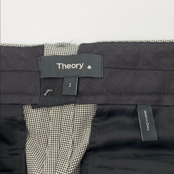 Theory Treeca 2 flat front slim pants ankle cropped black white Houndstooth 2 - Picture 5 of 6
